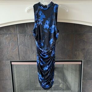 Lulus Black and blue ruched dress